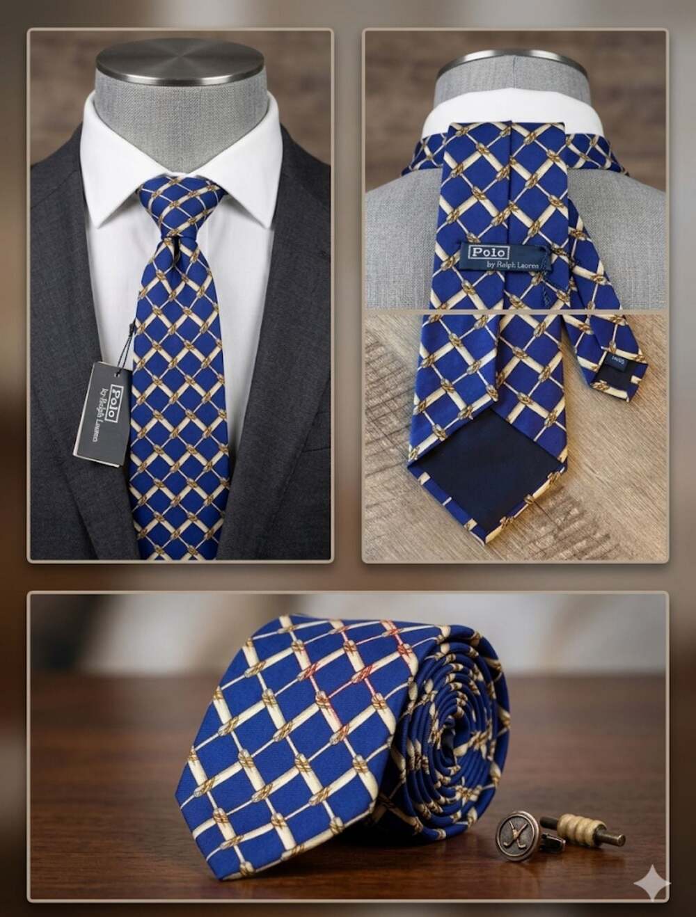 Polo Ralph Lauren Blue Silk Cricket Bat and Wicket Pattern Tie